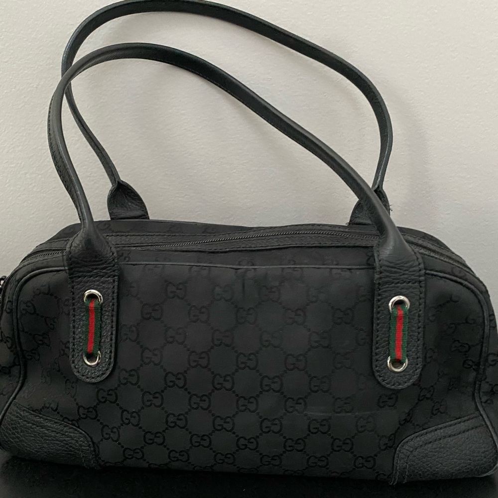 Authentic Gucci GG Black Canvas Red & Green Accent Great Condition